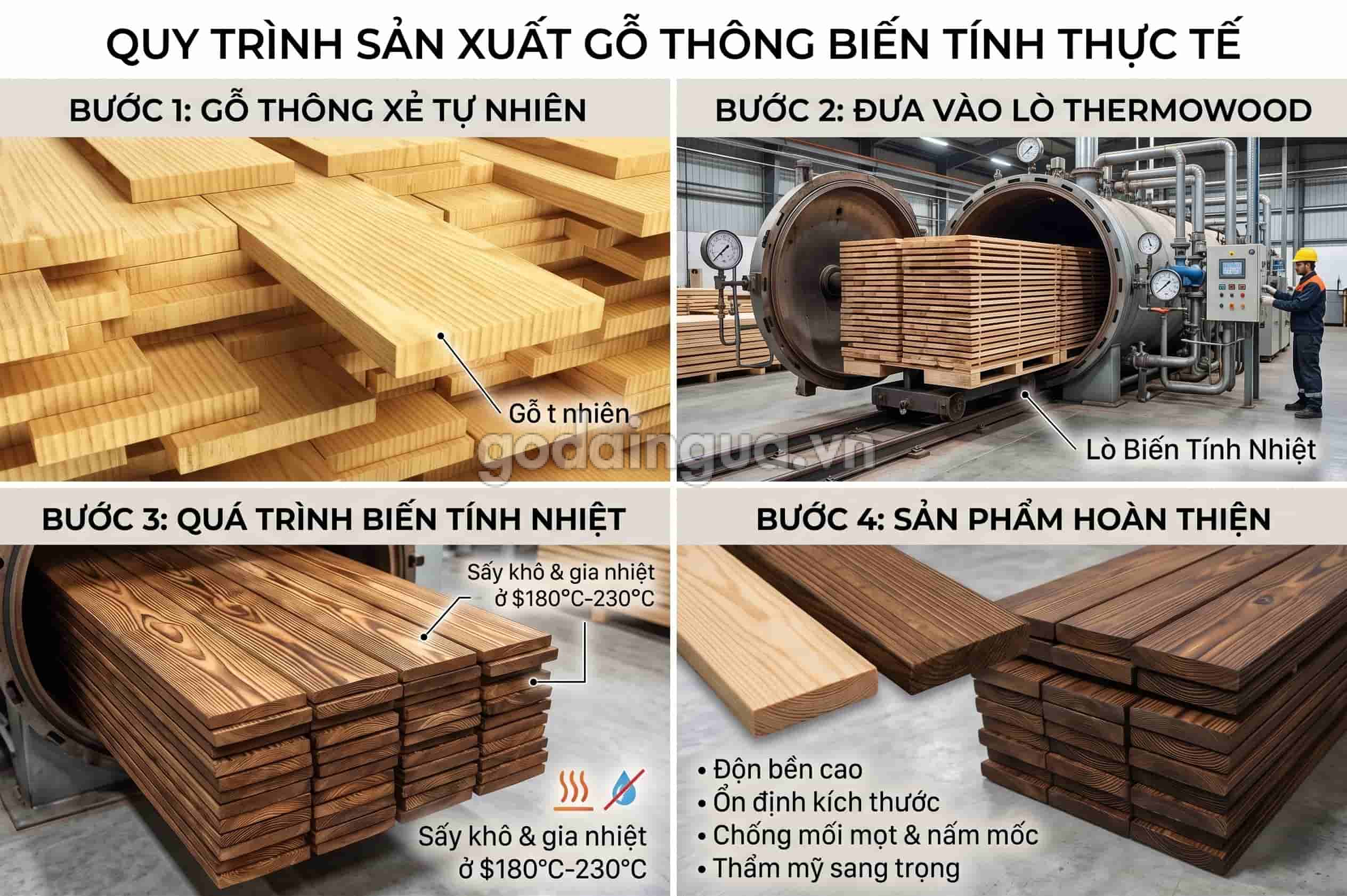 Quy trình xử lý nhiệt gỗ Thông biến tính