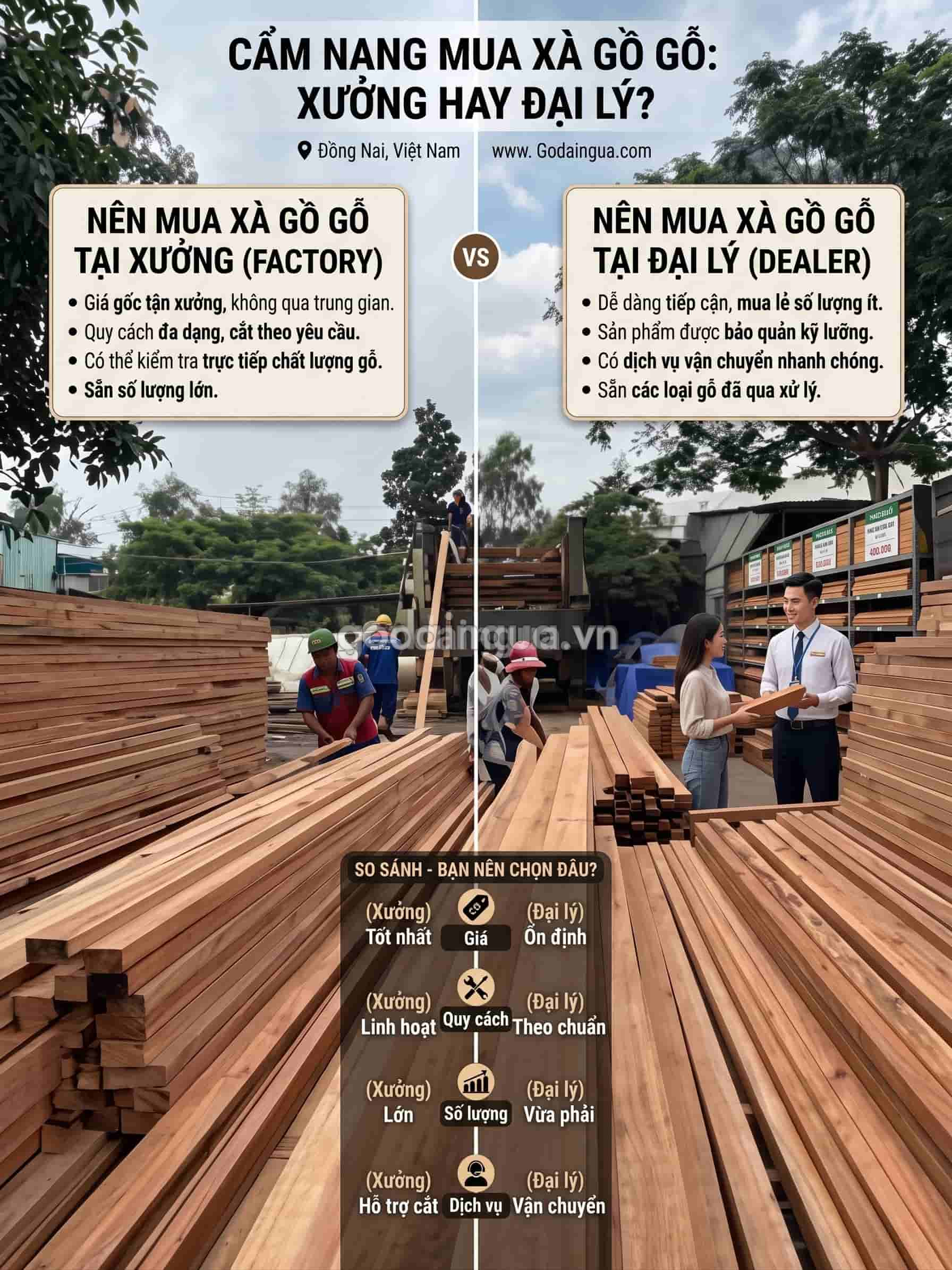 So sánh mua xà gồ gỗ tận xưởng và đại lý
