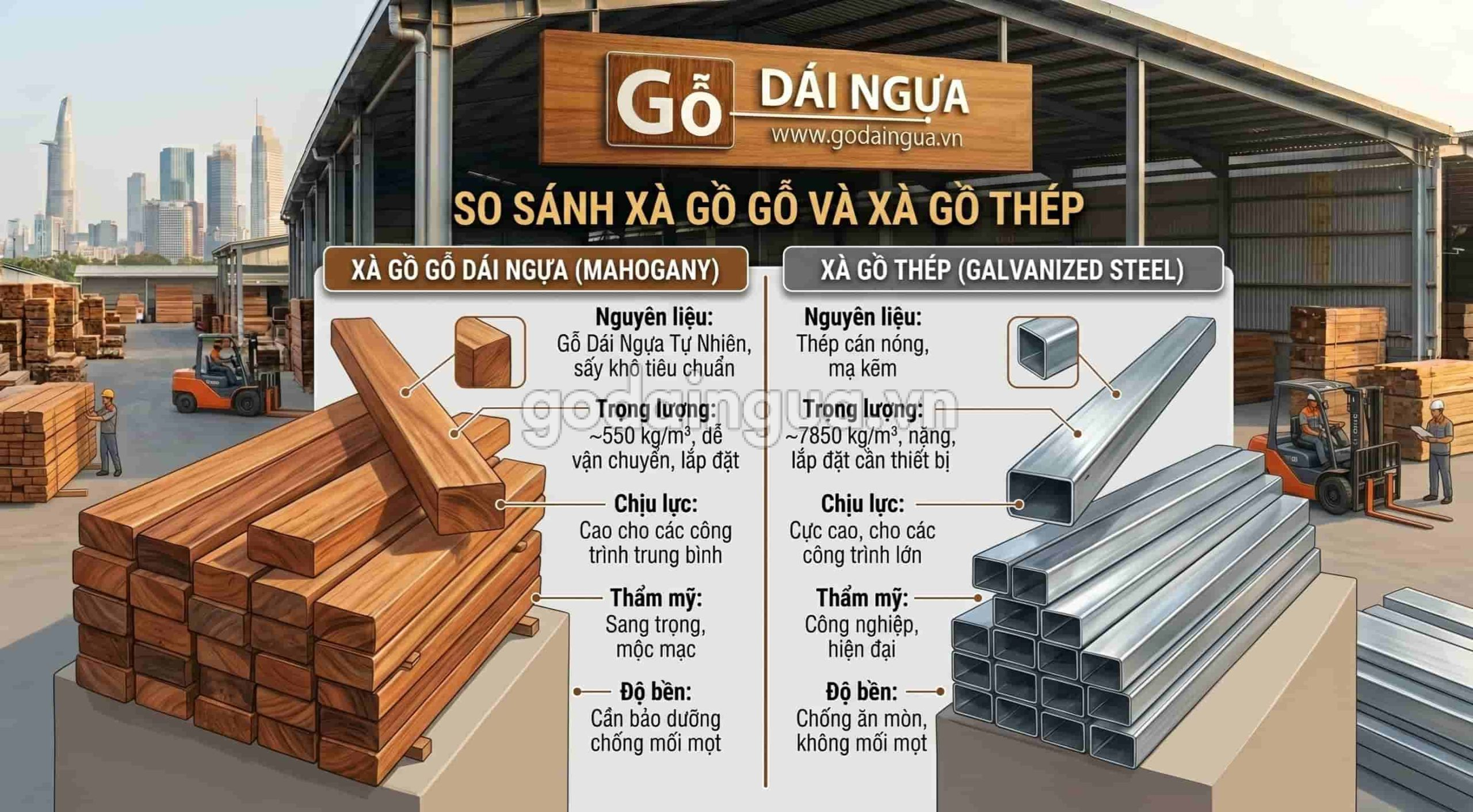 So sánh xà gồ gỗ và xà gồ thép