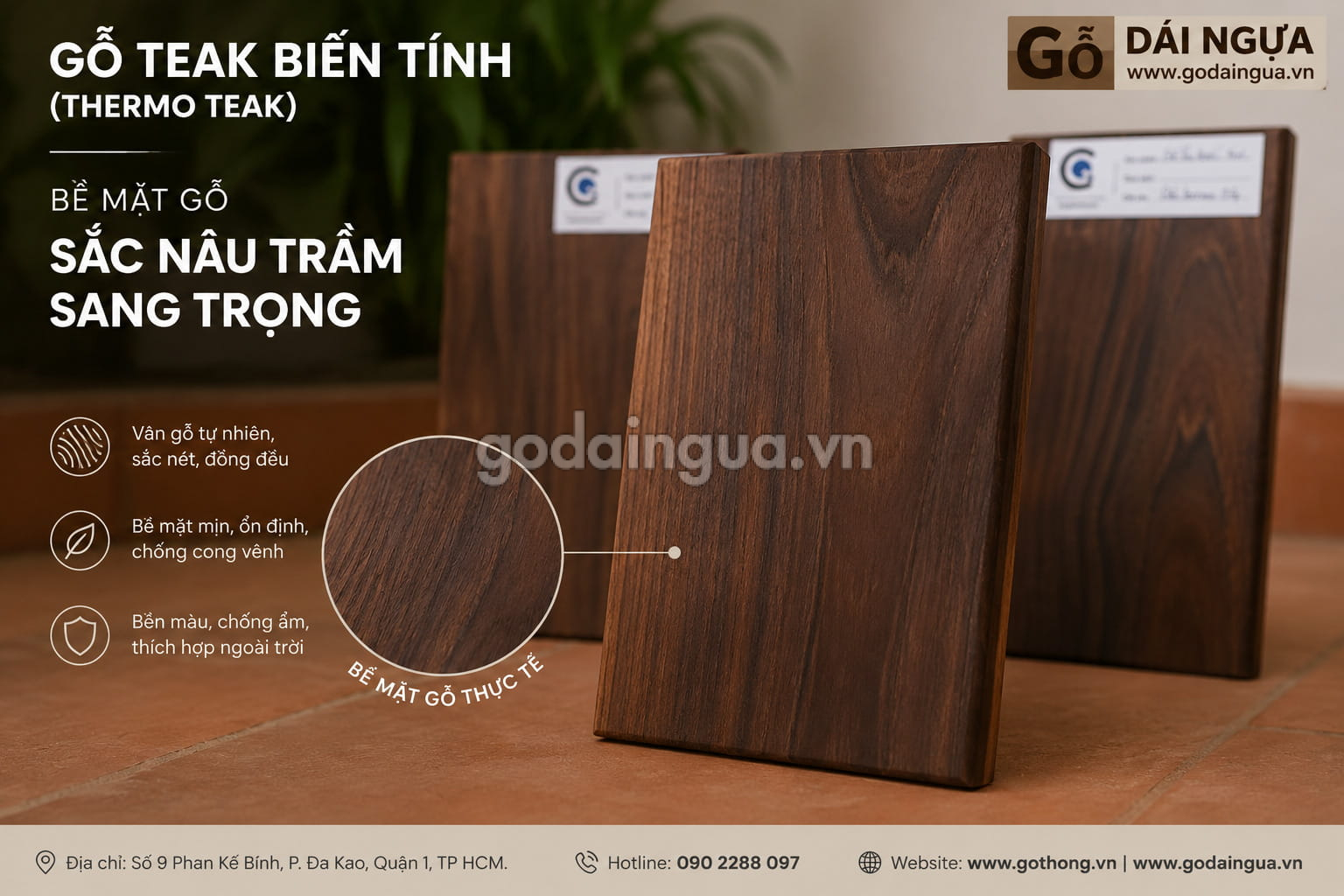 Bề mặt của gỗ Teak biến tính