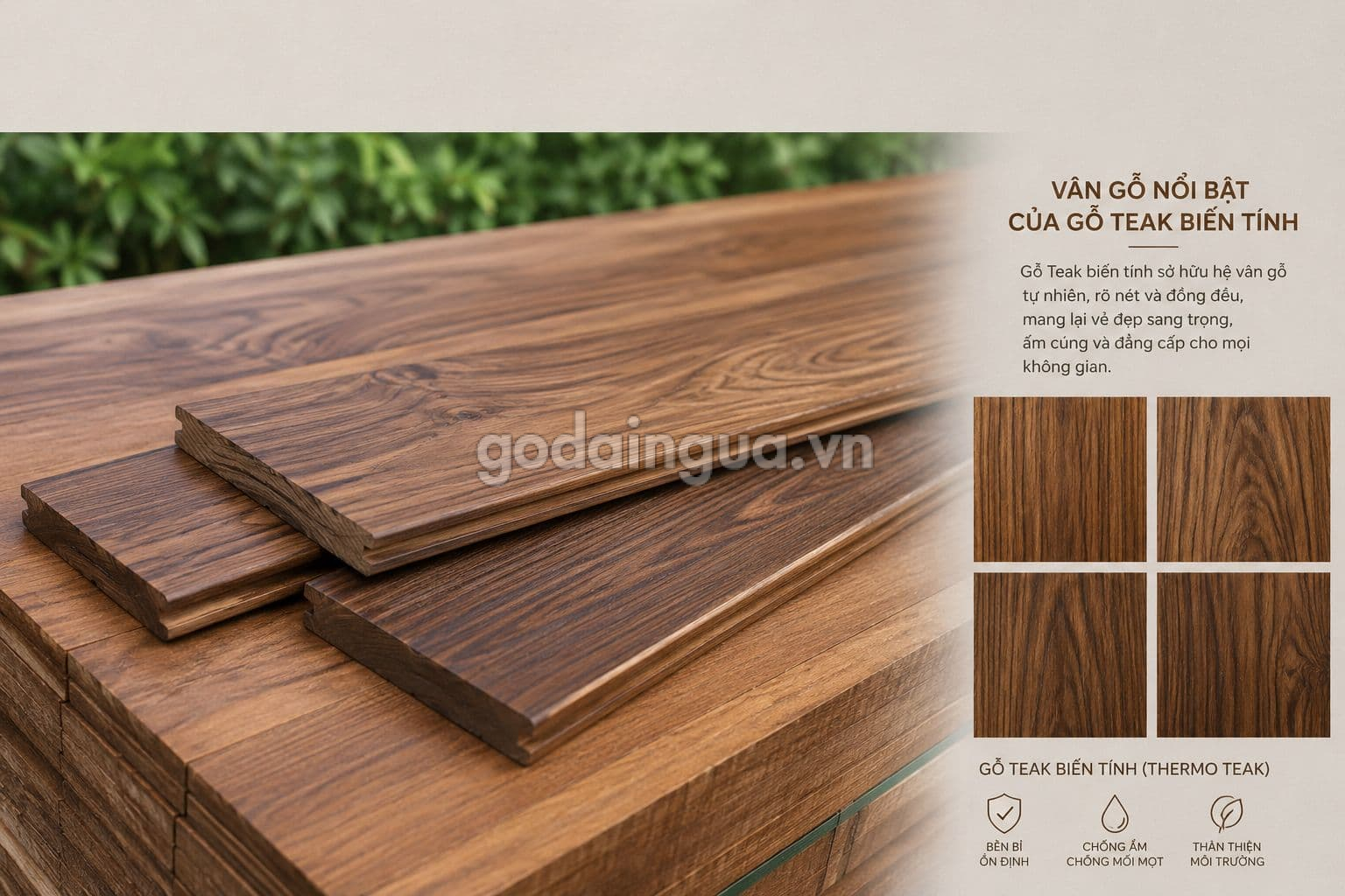 Đặc điểm nhận biết vân gỗ của gỗ Teak biến tính
