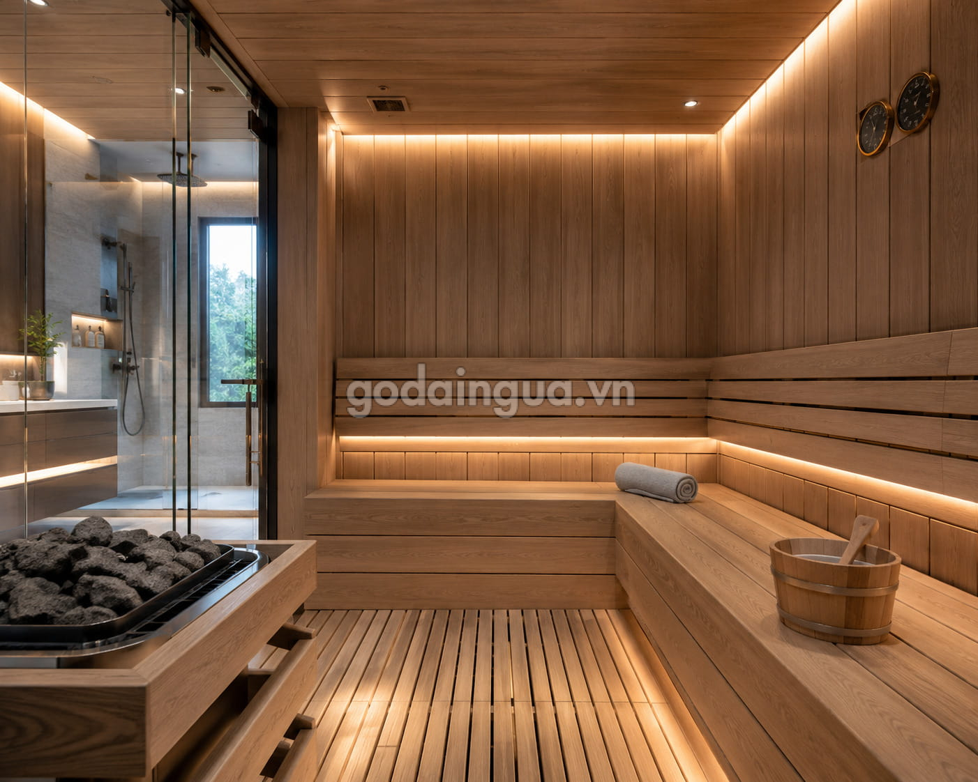 Phòng xông hơi được làm bằng gỗ Bạch Dương biến tính