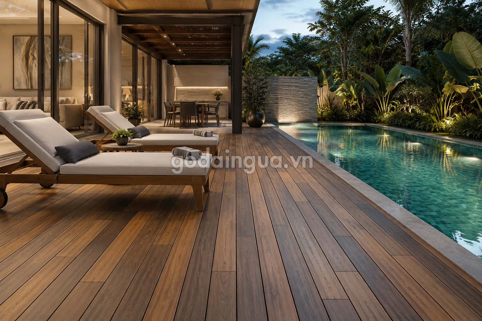 Sàn gỗ Teak biến tính hồ bơi ngoài trời